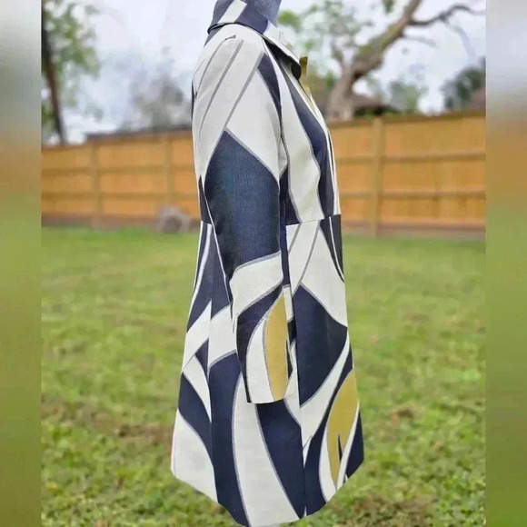 Mod Coat Ann Taylor Jacquard Vintage Inspired Abstract Print - Picture 5 of 16